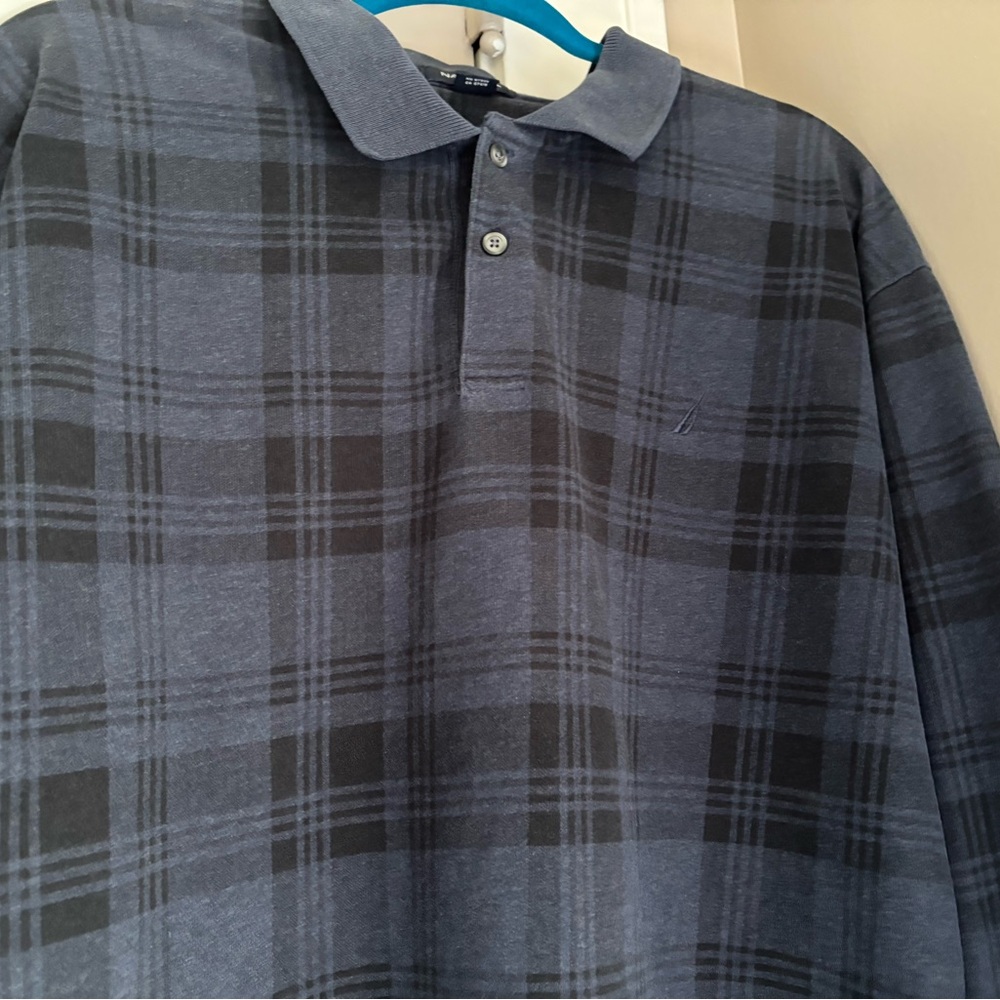 Nautica Men's Blue Plaid 2 Button Pullover Shirt